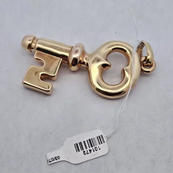 18K Yellow Gold Hollow Large Key Pendant 2.75x1.5 Inches 8-10mm Thick